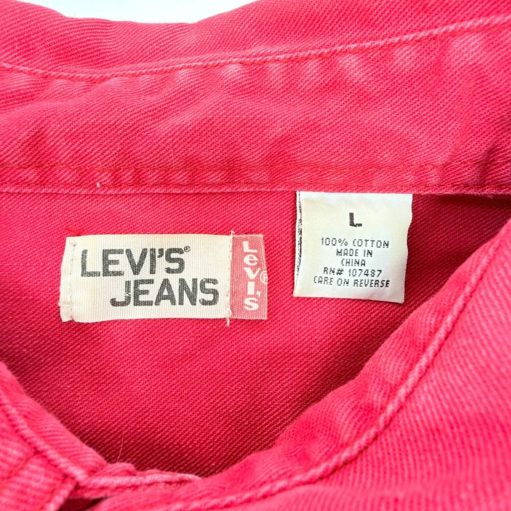 Vintage Levis Jeans Red Canvas Denim Button Down Shirt Mens Large Heavy Cotton
